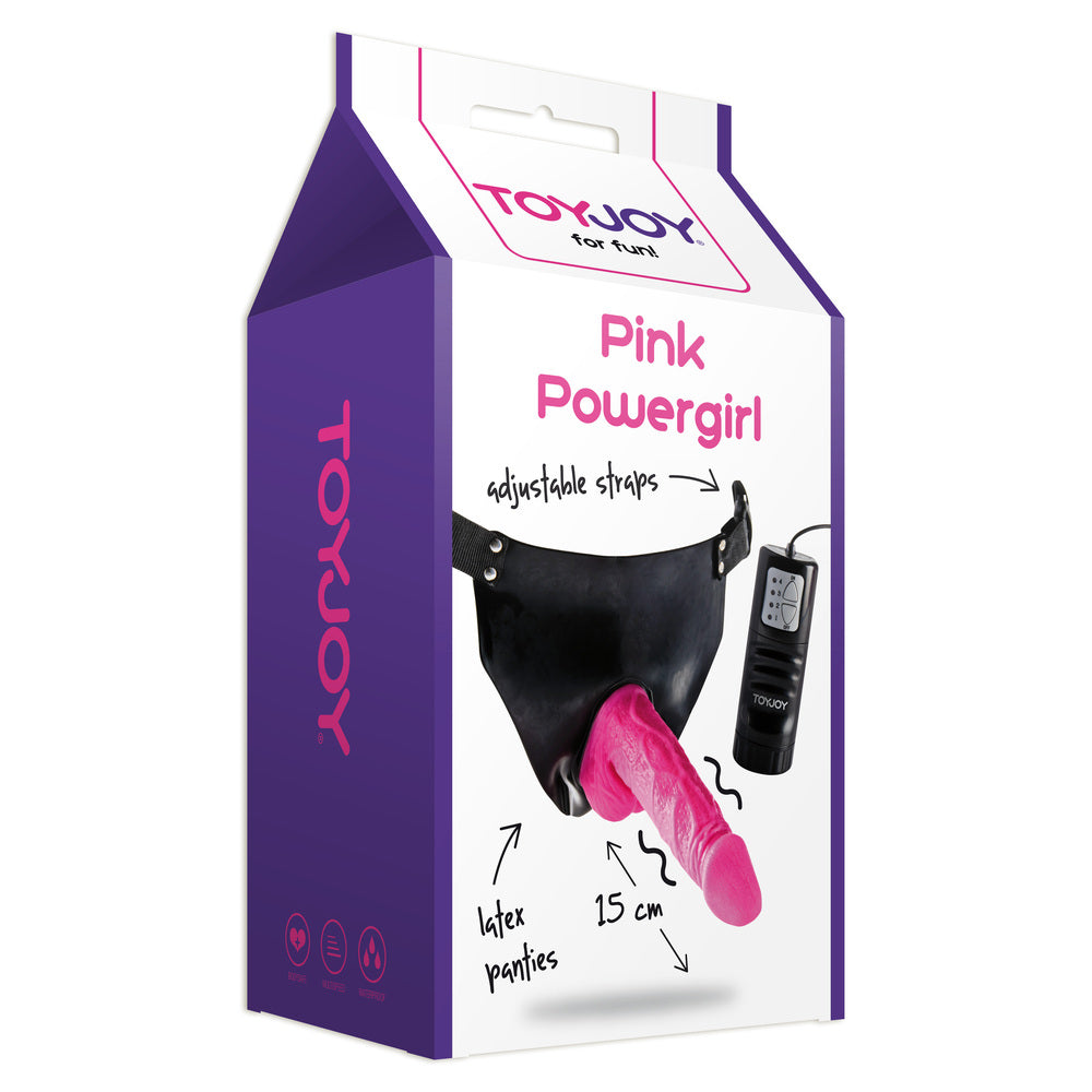 Pink Powergirl Strap On Vibrating Dong