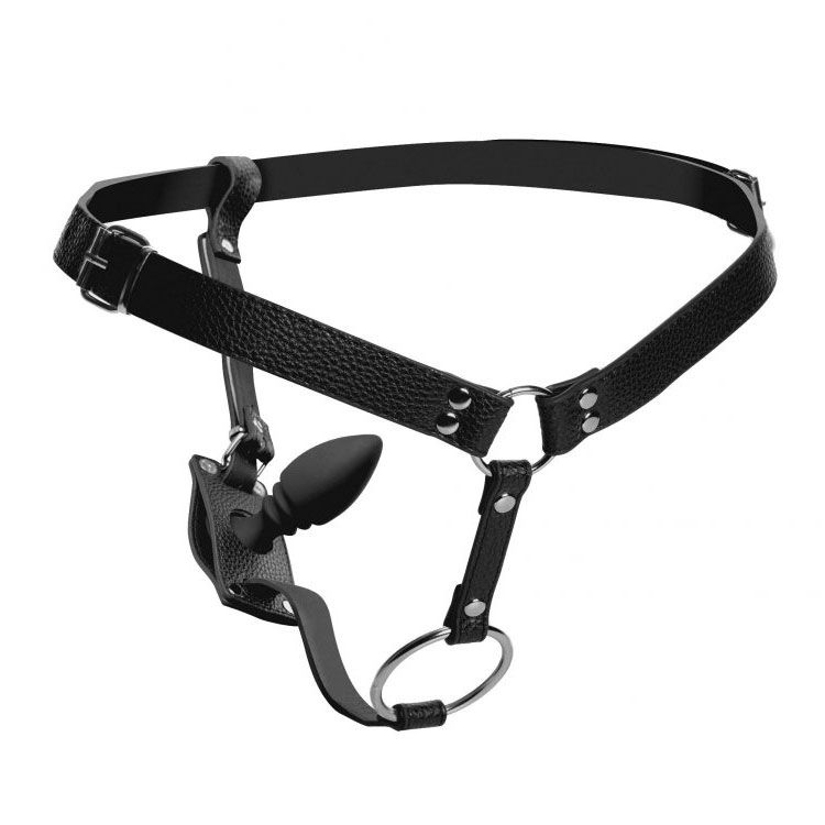 Male Cock Ring Harness with Silicone Anal Plug