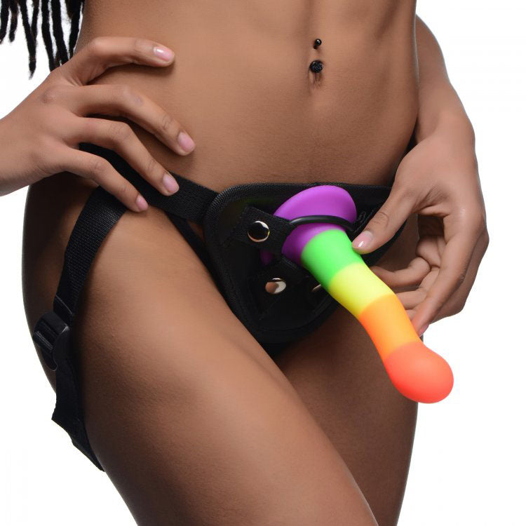 Rainbow Silicone Dildo with Harness